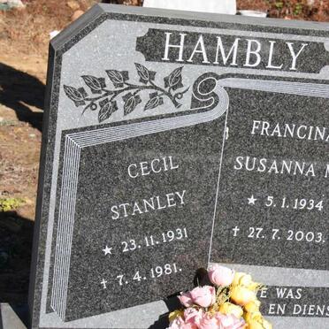 HAMBLY Cecil Stanley 1931-1981 &amp; Francina Susanna W. 1934-2003 :: HAMBLY Andrew Cecil 1956-2008
