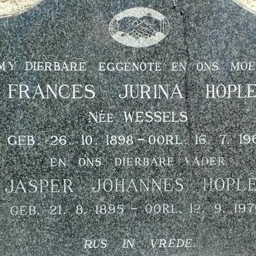 HOPLEY Jasper Johannes 1895-1970 &amp; Frances Jurina WESSELS 1898-1965