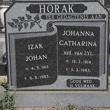 HORAK Izak Johan 1912-1983 &amp; Johanna Catharina VAN ZYL 1914-1983