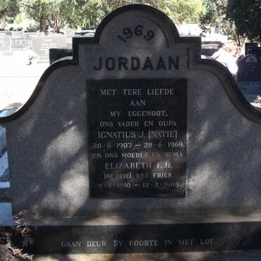 JORDAAN Ignatius J. 1907-1969 &amp; Elizabeth F.H. FRICK 1910-1985