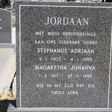 JORDAAN Stephanus Adriaan 1905-1986 &amp; Margaretha Johanna 1917-1985