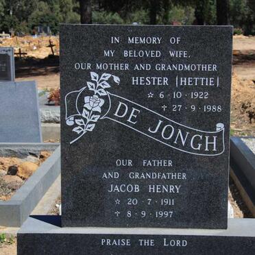 JONGH Jacob Henry, de 1911-1997 &amp; Hester 1922-1988