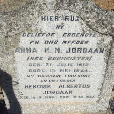 JORDAAN Hendrik Albertus 1895-1957 &amp; Anna M.M. BURMEISTER 1910-1944