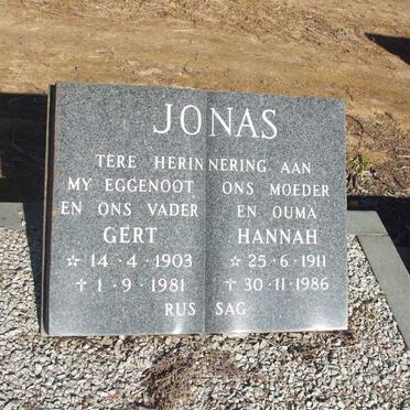 JONAS Gert 1903-1981 &amp; Hannah 1911-1986