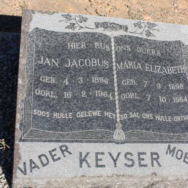 KEYSER Jan Jacobus 1896-1964 &amp; Maria Elizabeth 1896-1964