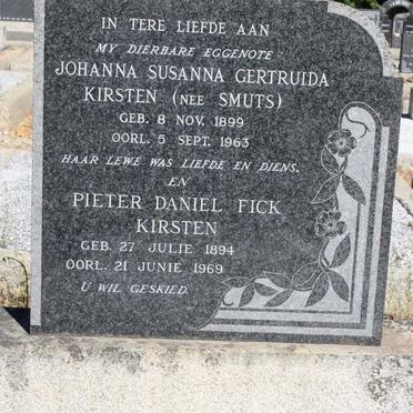 KIRSTEN Pieter Daniel Fick 1894-1969 &amp; Johanna Susanna Gertruida SMUTS 1899-1963