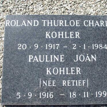 KOHLER Roland Thurloe Charles 1917-1984 &amp; Pauline Joan RETIEF 1916-1993