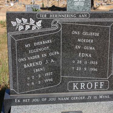 KROFF Barend J.A. 1927-1996 &amp; Edna 1928-1996