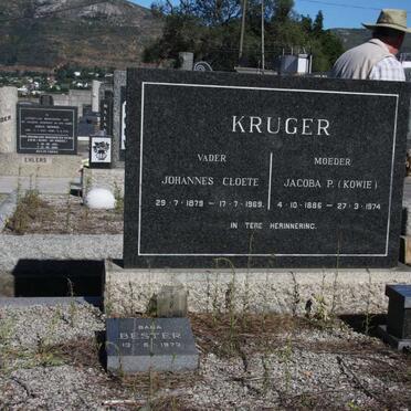 KRUGER Johannes Cloete 1879-1969 &amp; Jacoba P. 1886-1974 :: BESTER Baba 1973 :: KRUGER Martha Elizabeth 1925-1999
