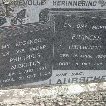 LAUBSCHER Philippus Albertus 1887-1962 & Frances HITCHCOCK 1889-1981