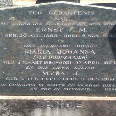 LANGE Ernst F.M. 1883-194? & Myra J. 1909-19?4