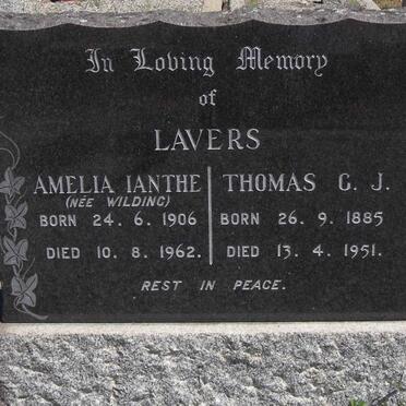 LAVERS Thomas C.J. 1885-1951 & Ameilia Ianthe WILDING 1906-1962
