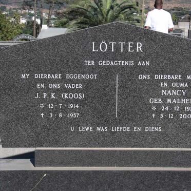 LOTTER J.P.K. 1914-1957 & Nancy MALHERBE 1918-2005