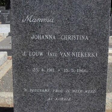 LOUW Johanna Christina J. nee VAN NIEKERK 1911-1966