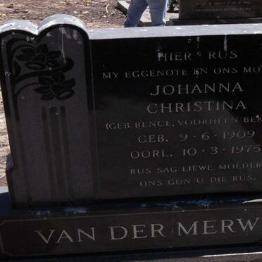MERWE Johanna Christina, van der nee BENCE voorheen BEKKER 1909-1975