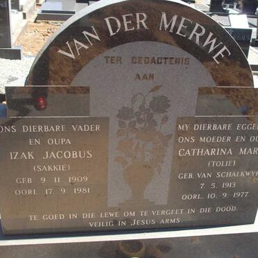 MERWE Izak Jacobus, van der 1909-1981 & Catharina Maria VAN SCHALKWYK 1913-1977