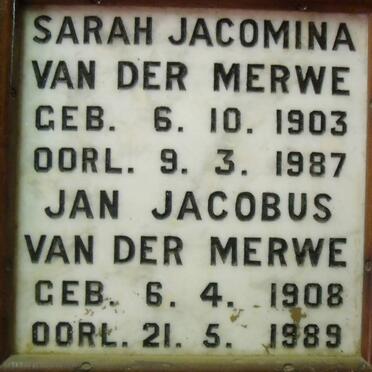 MERWE Jan Jacobus, van der 1908-1989 & Sarah Jacomina 1903-1987