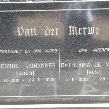 MERWE Jacobus Johannes, van der 1901-1970 & Catherina DE VILLIERS 1900-1981