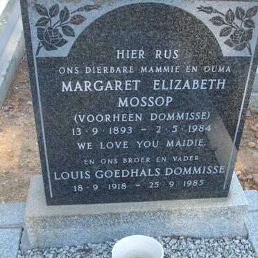 MOSSOP Margaret Elizabeth voorheen DOMISSE 1893-1984 :: DOMISSE Louis Goedhals 1918-1985