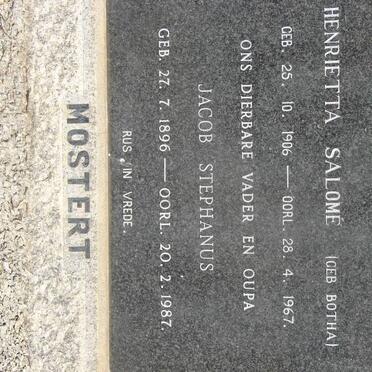 MOSTERT Jacob Stephanus 1896-1987 & Henrietta Salome BOTHA 1906-1967