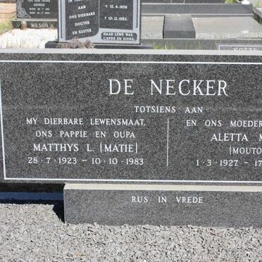NECKER Matthys L., de 1923-1983 &amp; Aletta Maria MOUTON 1927-1985