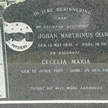 NIEKERK Johan Marthinus, van 1891-1957 &amp; Cecilia Maria 1905-1987