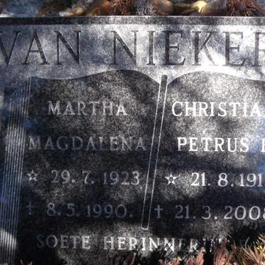 NIEKERK Christiaan Petrus B., van 1915-2008 &amp; Martha Magdalena 1923-1990
