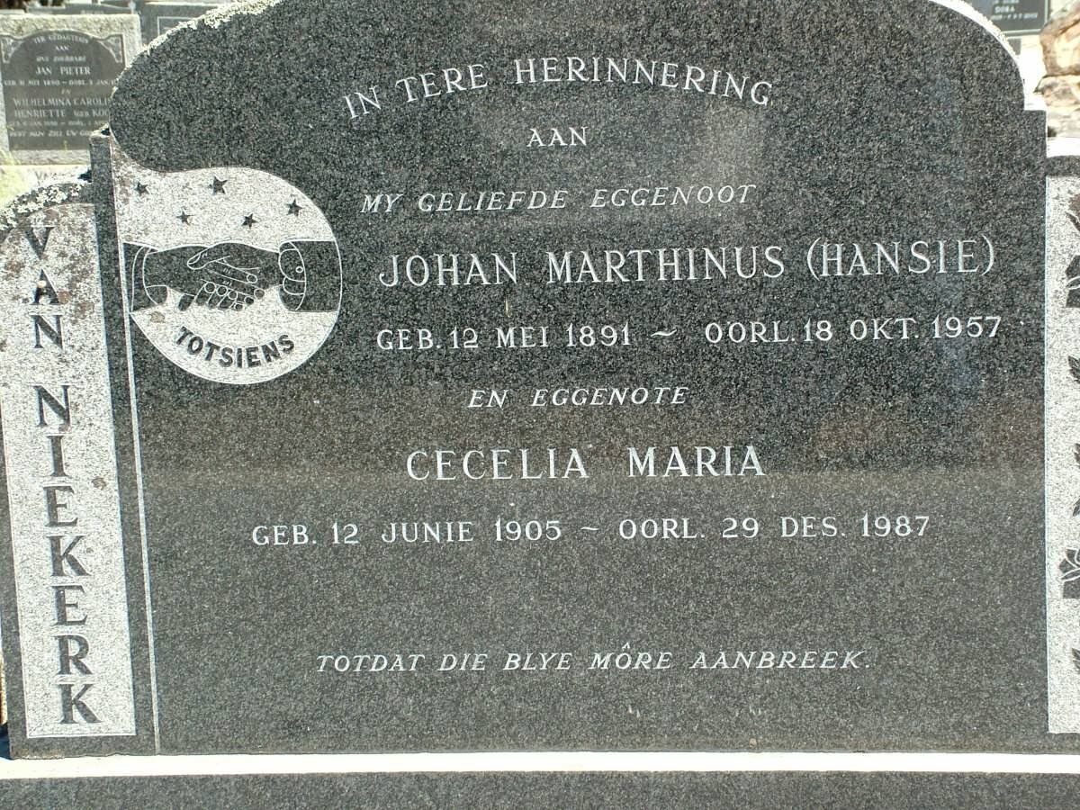 NIEKERK Johan Marthinus, van 1891-1957 &amp; Cecilia Maria 1905-1987