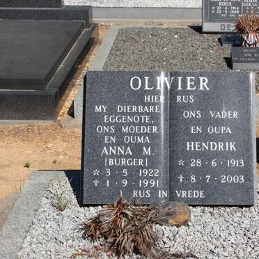 OLIVIER Hendrik 1913-2003 &amp; Anna M. BURGER 1922-1991