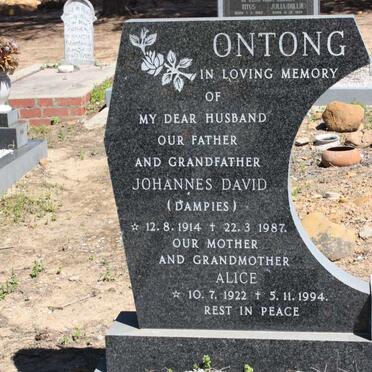 ONTONG Johannes David 1914-1987 &amp; Alice 1922-1994