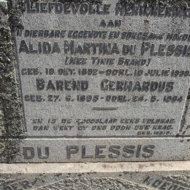 PLESSIS Barend Gerhardus, du 1895-1964 &amp; Alida Martina BRAND 1892-1939