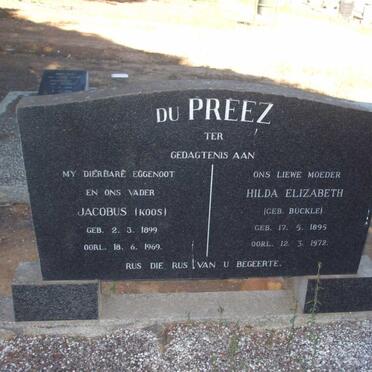 PREEZ Jacobus, du 1899-1969 &amp; Hilda Elizabeth BUCKLE 1895-1972