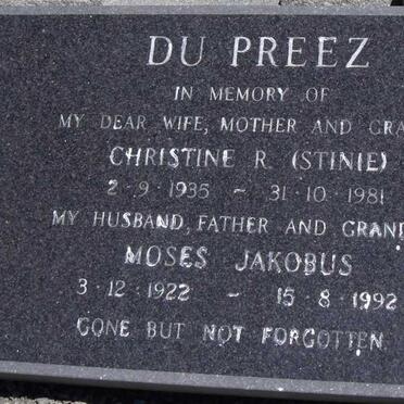 PREEZ Moses Jakobus, du 1922-1992 &amp; Christine R. 1935-1981