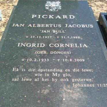 PICKARD Jan Albertus Jacobus 1927-1998 &amp; Ingrid Cornelia DÖNGES 1933-2009
