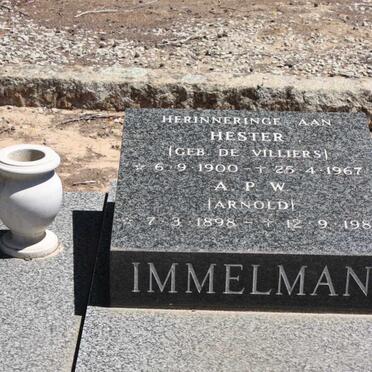 IMMELMAN A.P.W. 1898-1988 & Hester DE VILLIERS 1900-1967