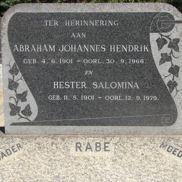 RABE Abraham Johannes Hendrik 1901-1966 &amp; Hester Salomina 1901-1979