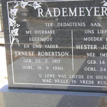RADEMEYER Ernest Robertson 1917-1980 &amp; Hester Johanna IMMELMAN 1919-2008
