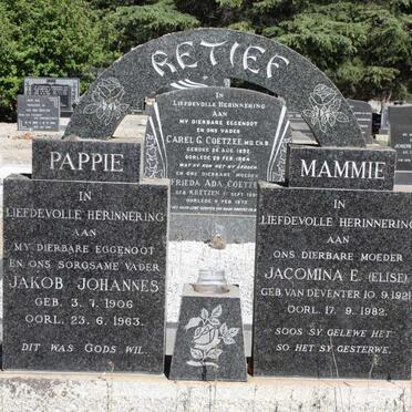 RETIEF Jakob Johannes 1906-1963 &amp; Jacomina E. VAN DEVENTER 1921-1982 