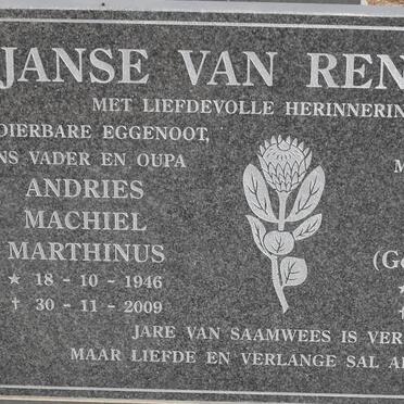 RENSBURG Andries Machiel Marthinus, Janse van 1946-2009 &amp; Johanna Catharina PRINSLOO 1951-