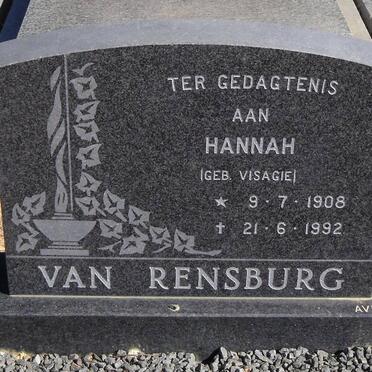 RENSBURG Hannah, van nee VISAGIE 1908-1992