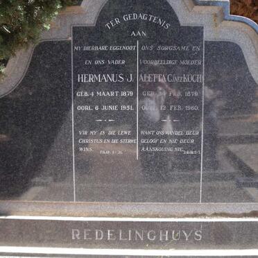 REDELINGHUYS Hermanus J. 1879-1951 &amp; Aletta C. KOCH 1879-1960