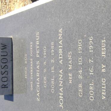 ROSSOUW Zacharias Petrus 1910-1988 &amp; Johanna Adriana MANS 1910-1996