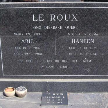 ROUX Abie 1906-1980 &amp; Haneen 1908-1974 :: LE ROUX Francois P. 1974-1994