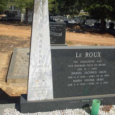ROUX Daniel Jacobus, le 1925-1980 &amp; Maria Louisa 1930-1993 :: ROUX David Barend, le 1955-1975