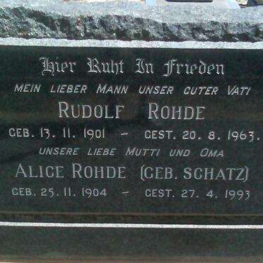 ROHDE Rudolf 1901-1963 &amp; Alice SCHATZ 1904-1993