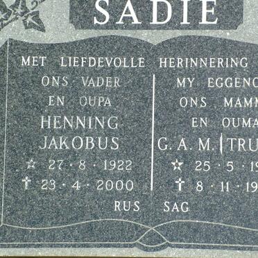 SADIE Henning Jakobus 1922-2000 & G.A.M. 1922-1984