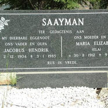 SAAYMAN Jacobus Hendrik 1904-1985 & Maria Elizabeth 1912-1993