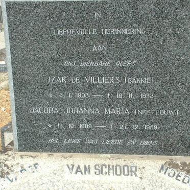 SCHOOR Izak De Villiers, van 1903-1973 & Jacoba Johanna Maria LOUW 1909-1959