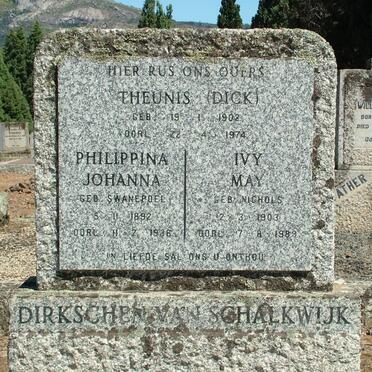 SCHALKWYK Theunis, Dirkschen van 1902-1974 & Philippina Johanna SWANEPOEL 1892-1936 :: DIRKSCHEN VAN SCHALKWYK Ivy May nee NICHOLS 1903-1989