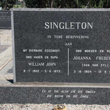 SINGELTON William John 1902-1973 & Johanna Frederika VAN ZYL 1904-1980